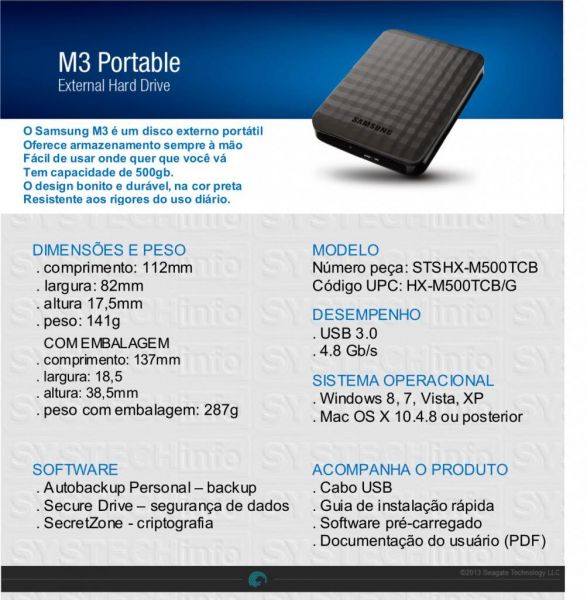 Hd Externo 500gb Usb 3.0 Samsung M3 Portatil Seagate